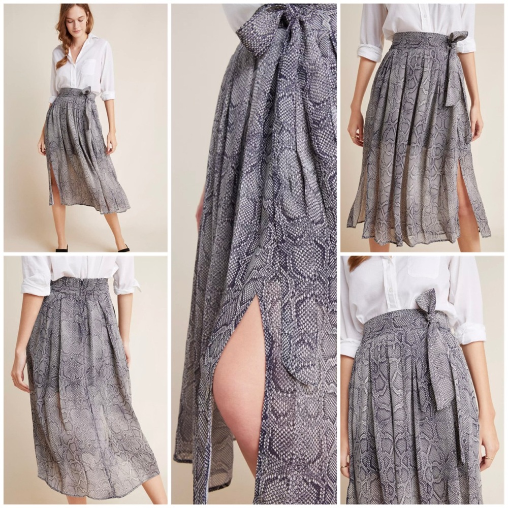 Anthropologie Gray Snake Print Midi Skirt